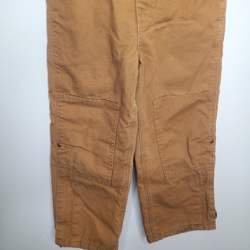 Carhartt Bib Overalls Boys 6 Brown Canvas Insulated Double Knee Flannel Lined - Picture 3 of 8